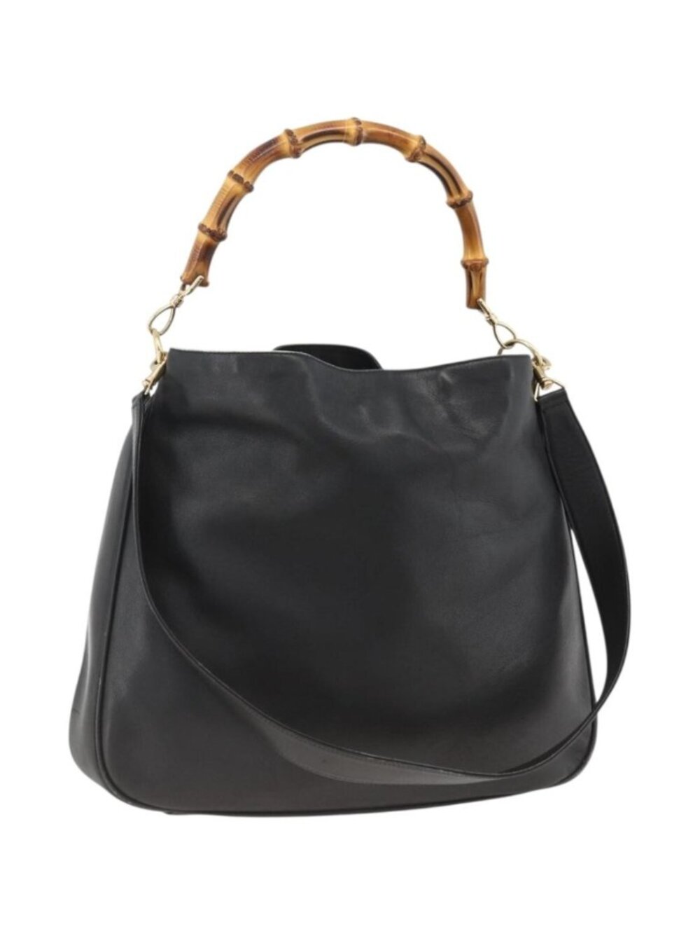 GUCCI Bamboo Shoulder Bag Leather 2way Black Gold 001 1577